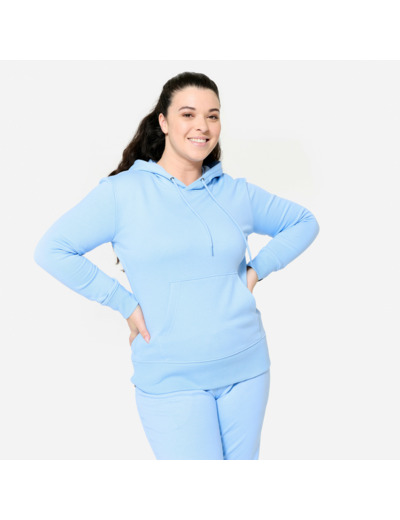 Sweat à capuche en coton femme, bleu clair