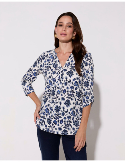 Top manches 3/4 imprimé BLEU Femme