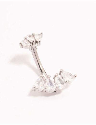 Surgical Steel Double Pear Cubic Zirconia Fan Belly Bar