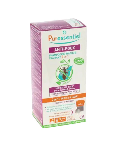 Puressentiel Anti-poux Shampooing Masque Traitant 2 En 1 Anti-poux Avec Peigne - 150 Ml