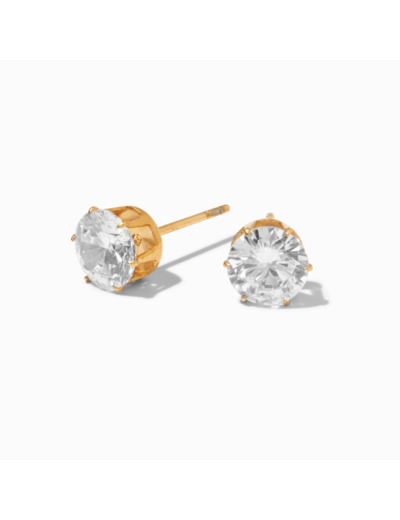 Clous d’oreilles 8 mm serti cupcake en zircon cubique et titane couleur dorée - Collection C Luxe