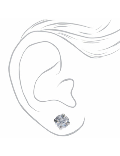 Clous d'oreilles ronds avec strass en zircon cubique d'imitation couleur argentée - 6 mm