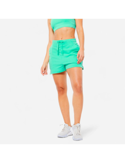 Short fitness femme coton avec poche - 520 vert menthe