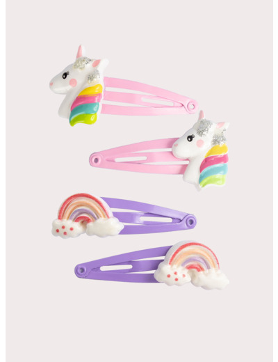 Lot de 4 barrettes licornes et arc-en-ciel pour fille