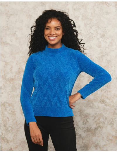 Pull chenille bleu roi