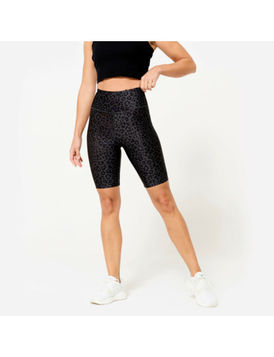 Cycliste de fitness extensible femme, gris foncé imprimé léopard