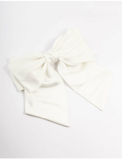 Large White Double Draped Fabric Bow Clip