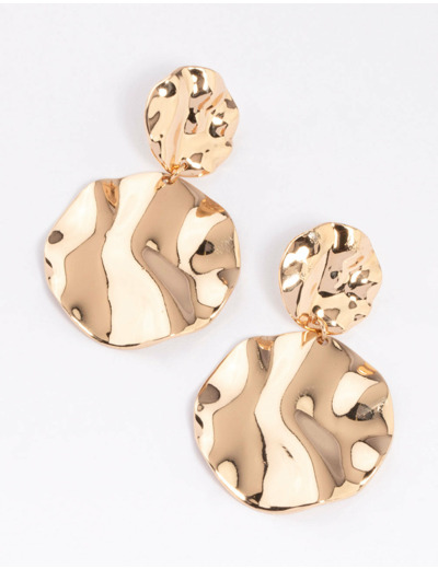 Gold Wrapped Double Disc Drop Earrings