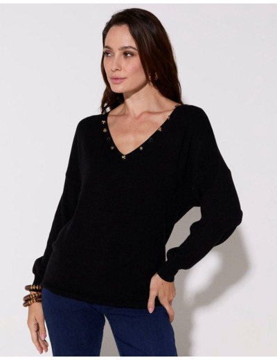 Pull fin uni NOIR Femme