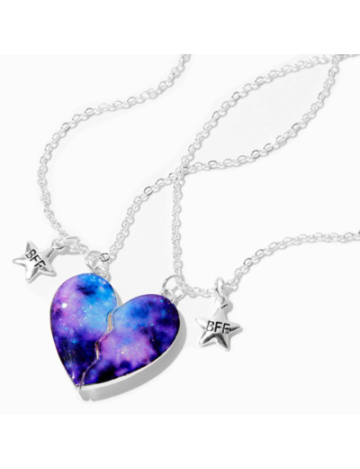 Colliers à pendentif cœur fendu en deux galaxie Best Friends (lot de 2)