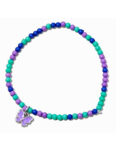 Bracelet élastique en perles de rocaille papillon violet et vert Claire's Club