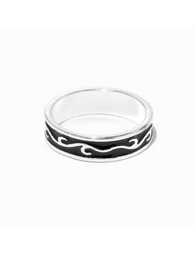 Bague flamme noire émaillée couleur argentée