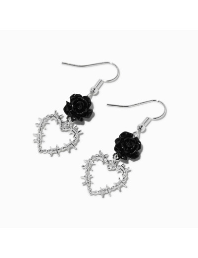 Pendantes 2,5 cm cœur fil barbelé rose noire