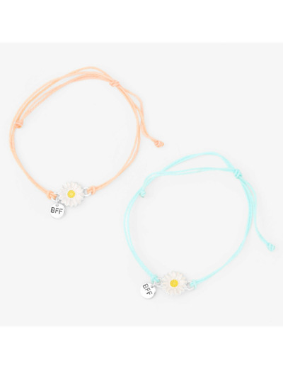 Bracelets réglables marguerite best friends - Lot de 2