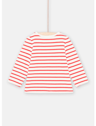 T-shirt rouge et blanc réversible bébé fille