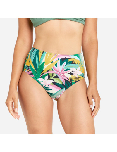 Bas de maillot de bain culotte taille haute femme - romi tropical vert