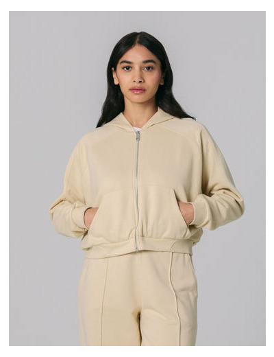 Sweat zippé court à capuche beige clair