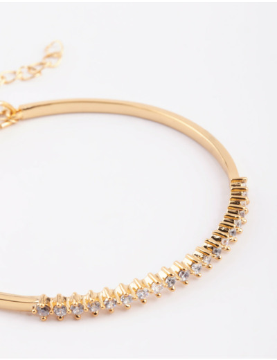 Gold Plated Baguette Bangle with Cubic Zirconia