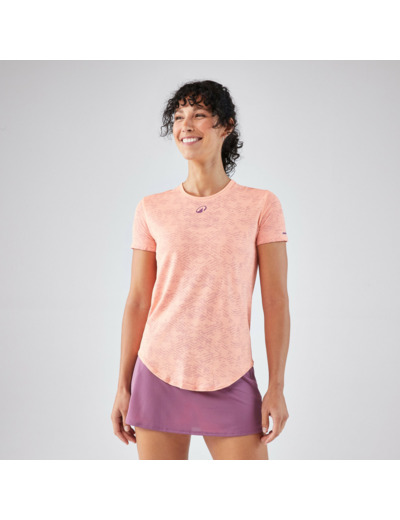 T-shirt de padel femme manches courtes technique respirant - Orange corail