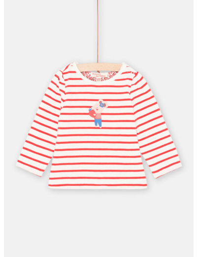 T-shirt rouge et blanc réversible bébé fille