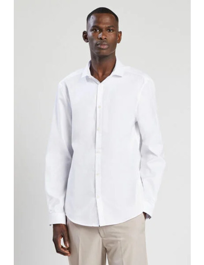 Chemise slim sans repassage unie coton - Blanc