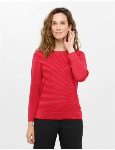 Pull rouge col rond irisé