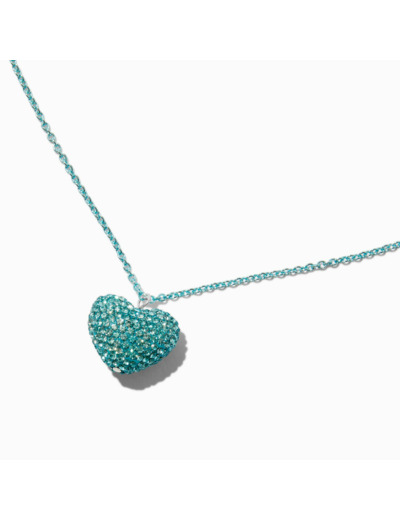 Collier pendentif cœur en strass pavé bleu