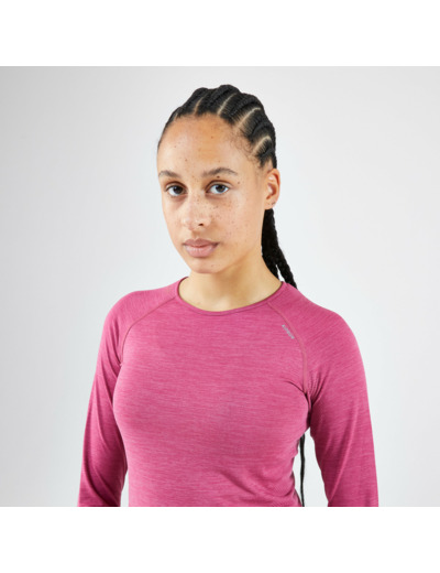 T-SHIRT MANCHES LONGUES RUNNING KIPRUN RUN 500 FEMME SANS COUTURE FIT ROSE