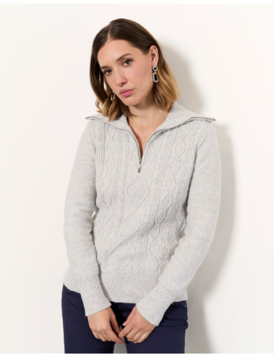 Pull épais rayé GRIS Femme