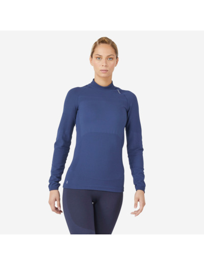 TEE SHIRT MANCHES LONGUES RUNNING SANS COUTURES FEMME - KIPRUN SKINCARE BLEU