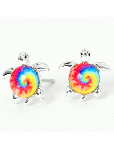 Clous d’oreilles tortue tie-dye en argent