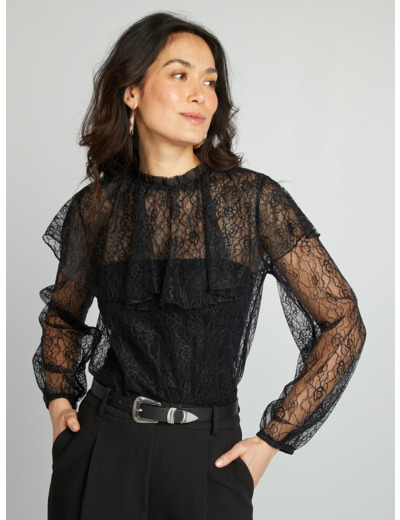 Blouse en dentelle volantée - Noir