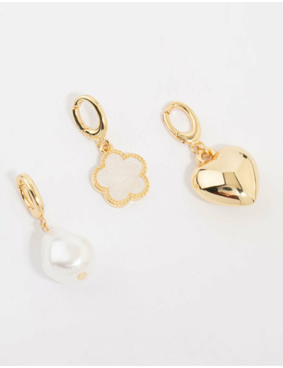 Gold Plated Pearl & Flower Charms 3-Pack