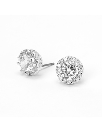 Clous d'oreilles halo strass en zircon cubique d'imitation couleur argentée