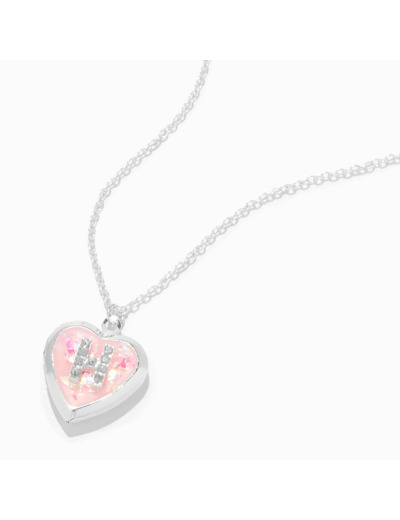 Collier à médaillon cœur pailleté à initiale décorée rose - H