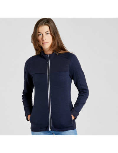 Veste de ski en laine mérinos chaude et respirante femme, 500WARM bleu marine