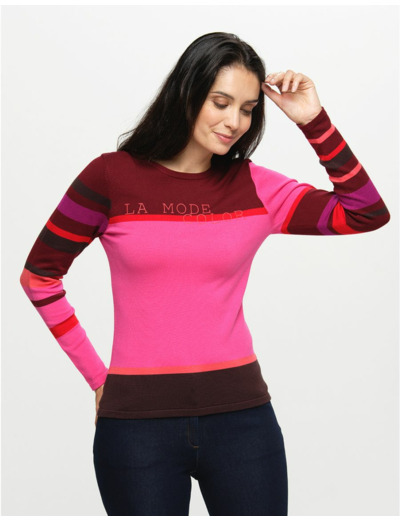 Pull rayé fuchsia prune