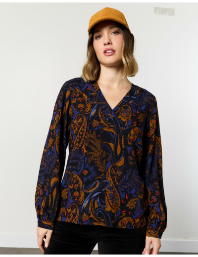 Blouse manches longues imprimée NOIR Femme