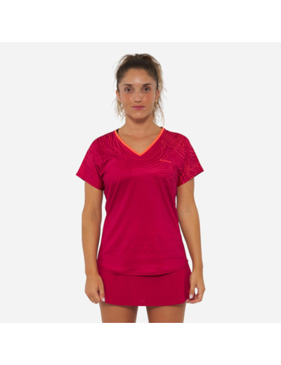 T-shirt de padel manches courtes respirant Femme- 500 rouge