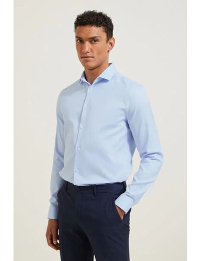 Chemise sans repassage slim en coton - Bleu clair