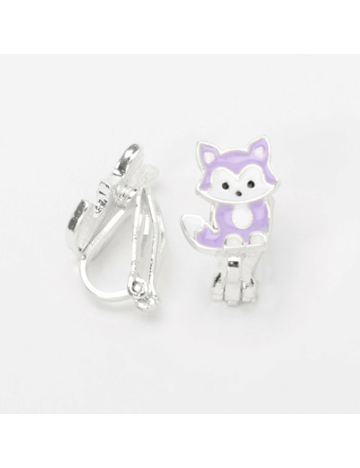 Boucles d'oreilles à clip renards violets pastel