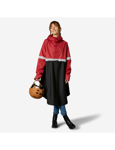 PONCHO PLUIE VISIBILITE NUIT VELO VILLE 540 NOIR ROUGE