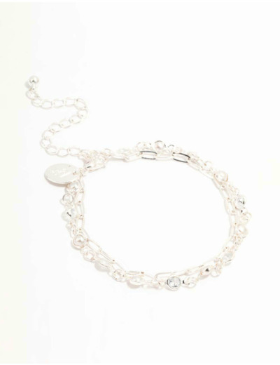 Silver Layered Link & Diamante Bracelet