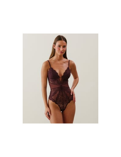 Body triangle en dentelle push-up marron