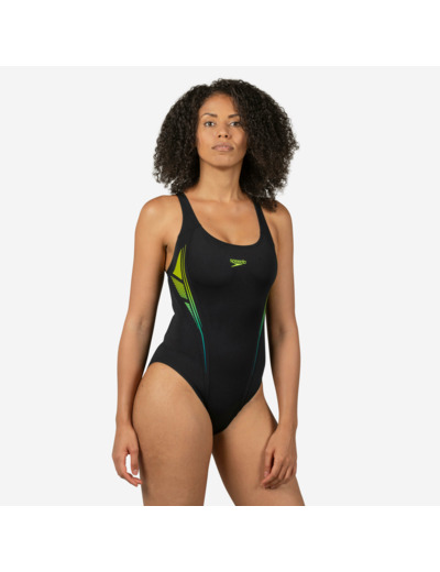 Maillot de Bain 1 Pièce Natation Femme SPEEDO MUSCLEBACK Noir Jaune