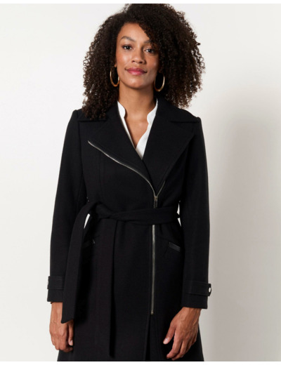 Manteau mi-longue uni NOIR Femme