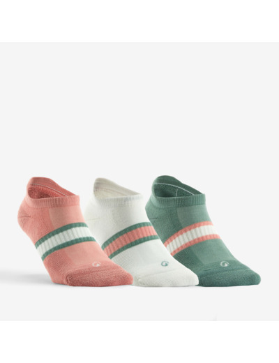 Chaussettes de sport basses Decathlon RS 500 motifs rose, blanc, vert.