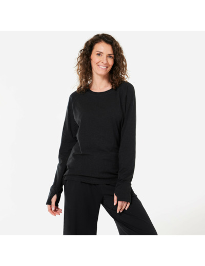 T-shirt manches longues yoga doux en coton, noir