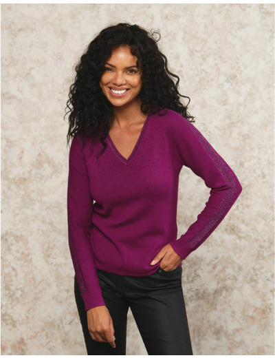 Pull maille strass violet