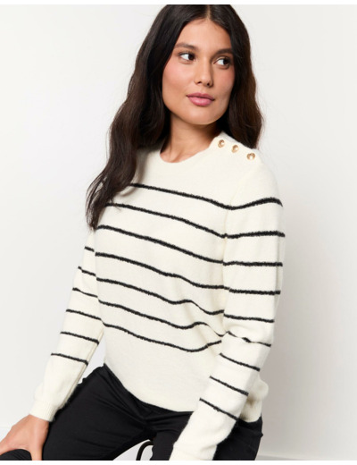 Pull marinière rayé BLANC Femme